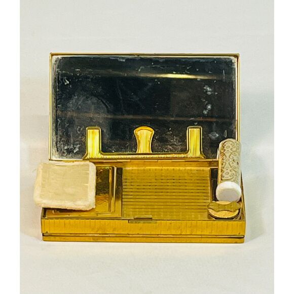 Vintage Evans Compact Vanity Kit 1950s Cigarette Lipstick Case Two Sided - Picture 1 of 7